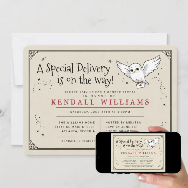 Harry Potter Hedwig Special Delivery Gender Reveal Invitation | Zazzle