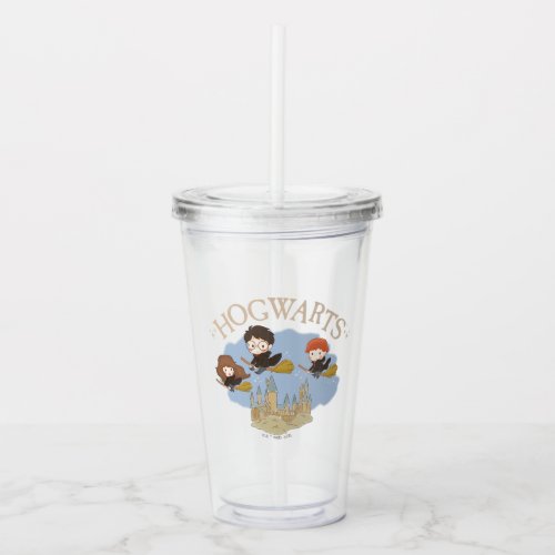 HARRY POTTER Hermione  Ron Fly Over HOGWARTS Acrylic Tumbler
