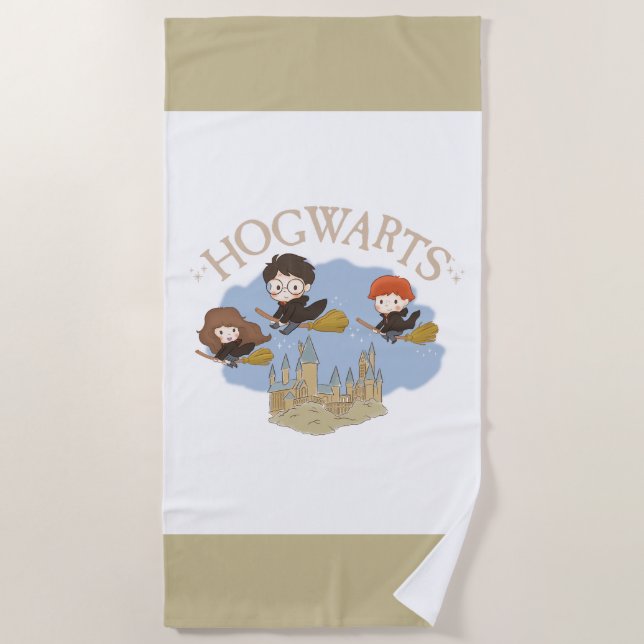 HARRY POTTER™, Hermione, & Ron Fly Over HOGWARTS™ Beach Towel (Front)