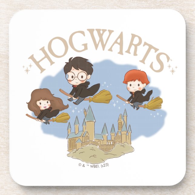 HARRY POTTER™, Hermione, & Ron Fly Over HOGWARTS™ Beverage Coaster (Front)