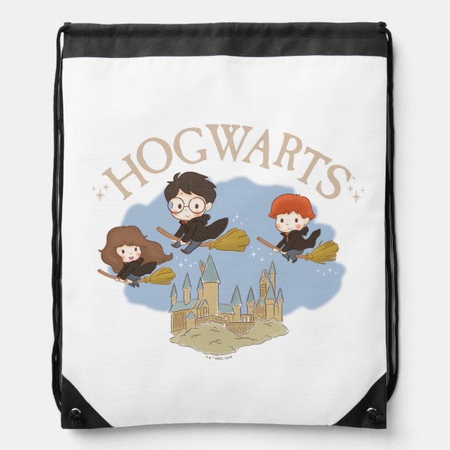 HARRY POTTER™, Hermione, & Ron Fly Over HOGWARTS™ Drawstring Bag (Front)