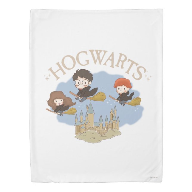 HARRY POTTER™, Hermione, & Ron Fly Over HOGWARTS™ Duvet Cover (Front)