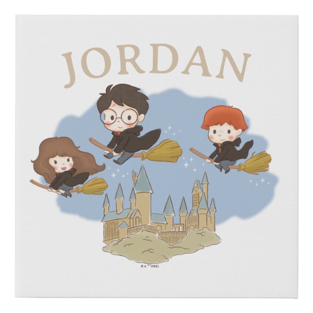 HARRY POTTER™, Hermione, & Ron Fly Over HOGWARTS™ Faux Canvas Print (Front)