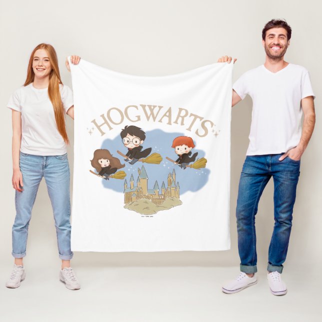 HARRY POTTER™, Hermione, & Ron Fly Over HOGWARTS™ Fleece Blanket (In Situ)
