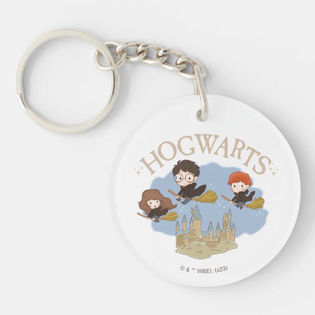 HARRY POTTER™, Hermione, & Ron Fly Over HOGWARTS™ Keychain (Front)