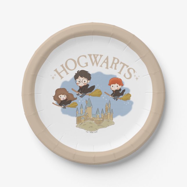 HARRY POTTER™, Hermione, & Ron Fly Over HOGWARTS™ Paper Plates (Front)