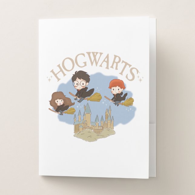 HARRY POTTER™, Hermione, & Ron Fly Over HOGWARTS™ Pocket Folder (Front)