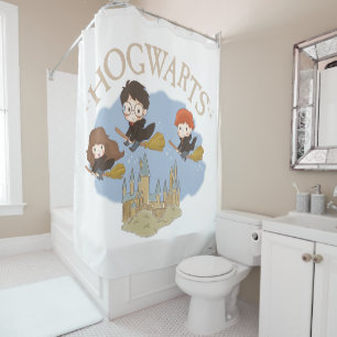 HARRY POTTER™, Hermione, & Ron Fly Over HOGWARTS™ Shower Curtain