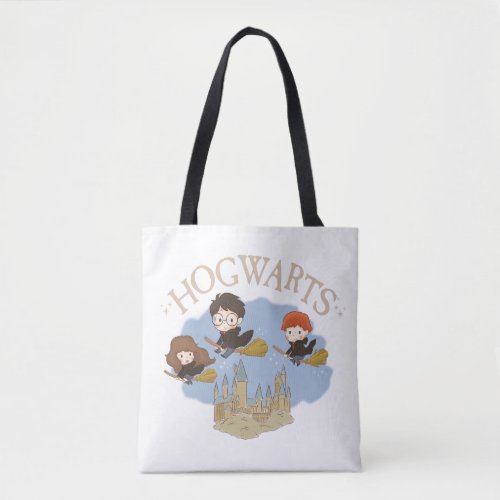 HARRY POTTER Hermione  Ron Fly Over HOGWARTS Tote Bag