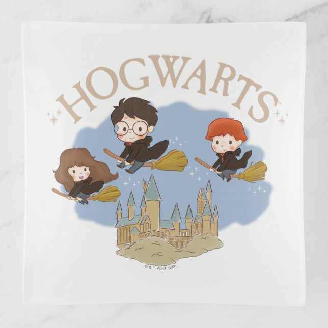 HARRY POTTER™, Hermione, & Ron Fly Over HOGWARTS™ Trinket Tray (Front)