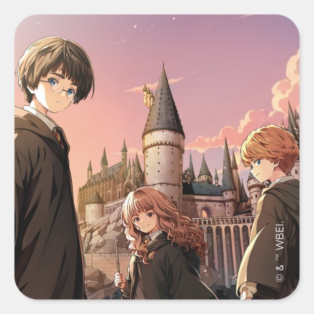 HARRY POTTER™ Hermione & Ron HOGWARTS™ Anime Scene Square Sticker (Front)
