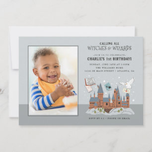 Harry Potter   Hogwarts Castle 1st Birthday Photo Invitation