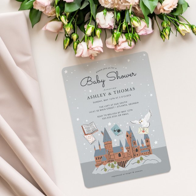 Harry Potter | Hogwarts Castle Baby Shower Invitation (Invitation on table)