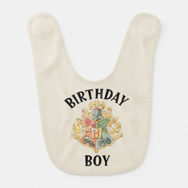 Harry Potter | Hogwarts Crest Birthday Boy Baby Bib (Front)