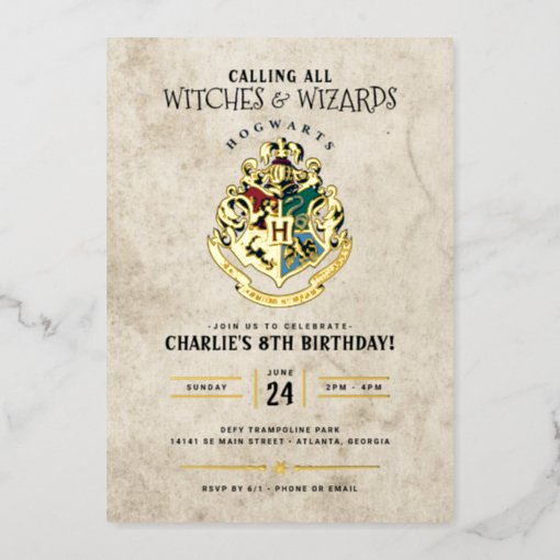 Harry Potter Hogwarts Crest Birthday Foil Invitation | Zazzle