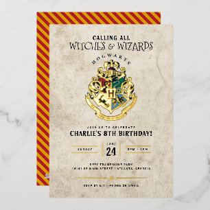 Harry Potter Hogwarts Crest Birthday  Foil Invitation