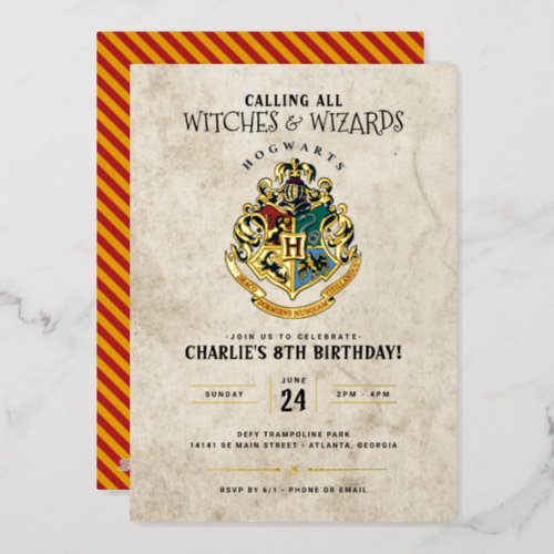 Harry Potter Hogwarts Crest Birthday  Foil Invitation