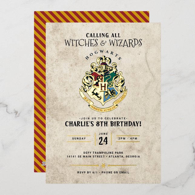 Harry Potter Hogwarts Crest Birthday  Foil Invitation (Front/Back)