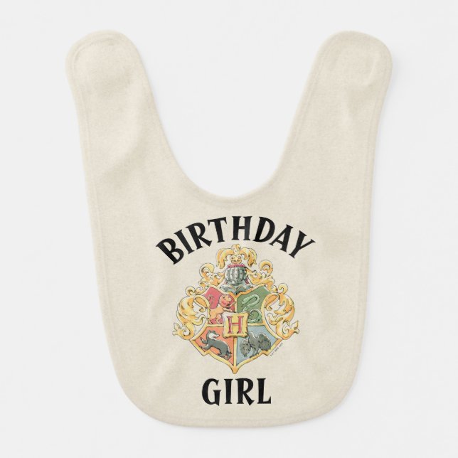 Harry Potter | Hogwarts Crest Birthday Girl Baby Bib (Front)