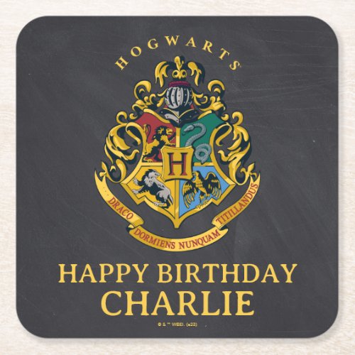 Harry Potter Hogwarts Crest Birthday  Square Paper Coaster