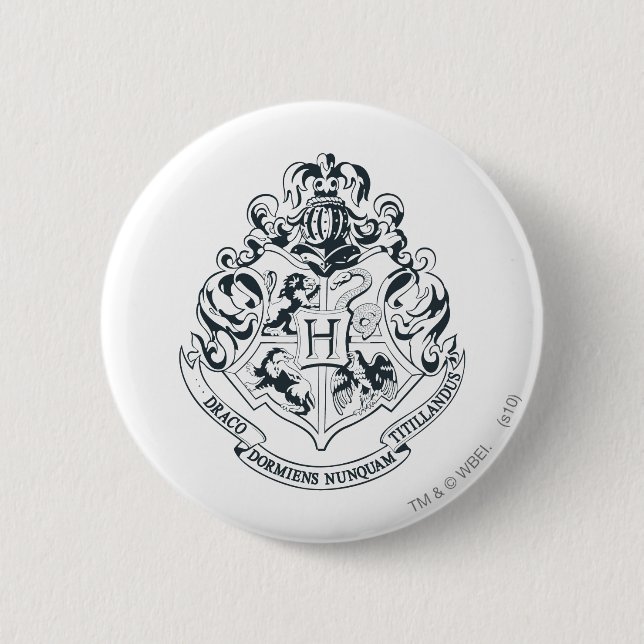 Harry Potter | Hogwarts Crest - Black and White Button (Front)