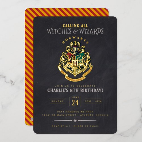 Harry Potter Hogwarts Crest Chalkboard Birthday Foil Invitation