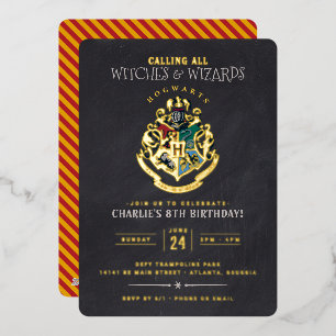 Harry Potter Hogwarts Crest Chalkboard Birthday Foil Invitation