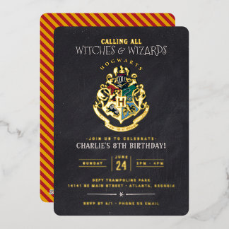 Harry Potter Hogwarts Crest Chalkboard Birthday Foil Invitation