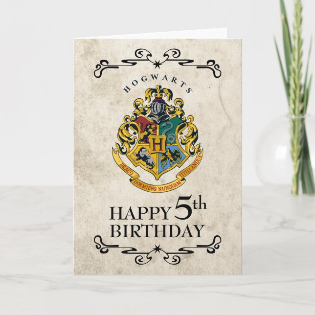 Harry Potter Hogwarts Crest Happy 5th Birthday Card (Front)
