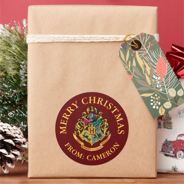 Harry Potter | Hogwarts Crest | Merry Christmas Classic Round Sticker (Holiday)