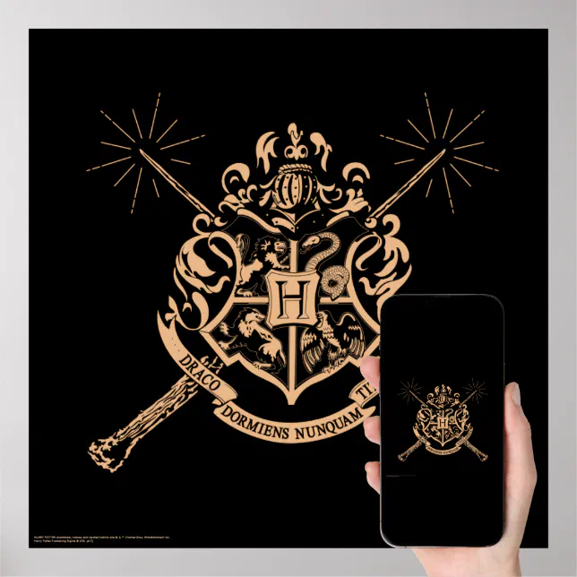 Harry Potter Hogwarts Crossed Wands Crest Poster Zazzle