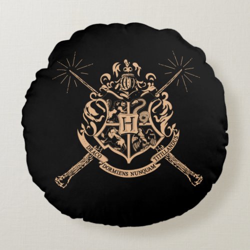 Harry Potter  Hogwarts Crossed Wands Crest Round Pillow