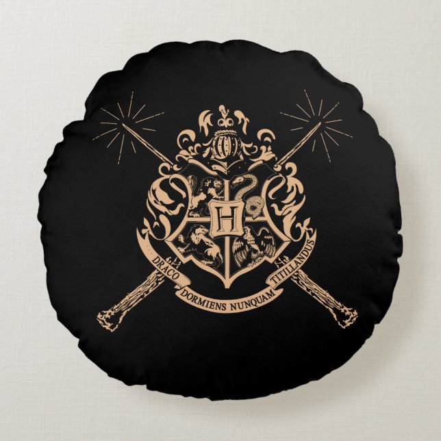 Harry Potter | Hogwarts Crossed Wands Crest Round Pillow (Front)