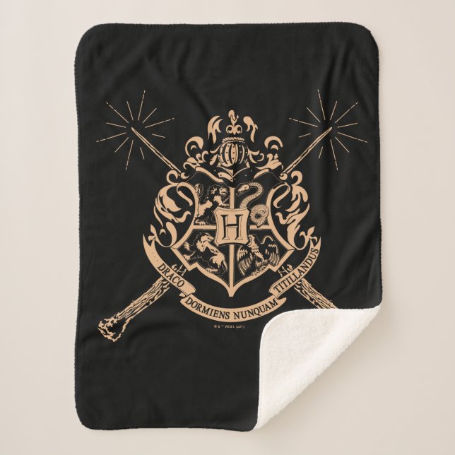 Harry Potter | Hogwarts Crossed Wands Crest Sherpa Blanket (Front)