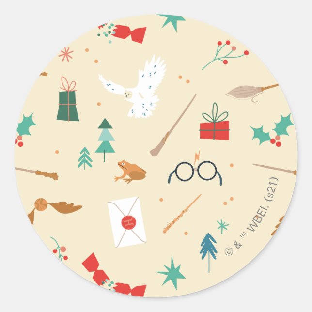 Harry Potter | Holiday Icon Pattern Classic Round Sticker (Front)