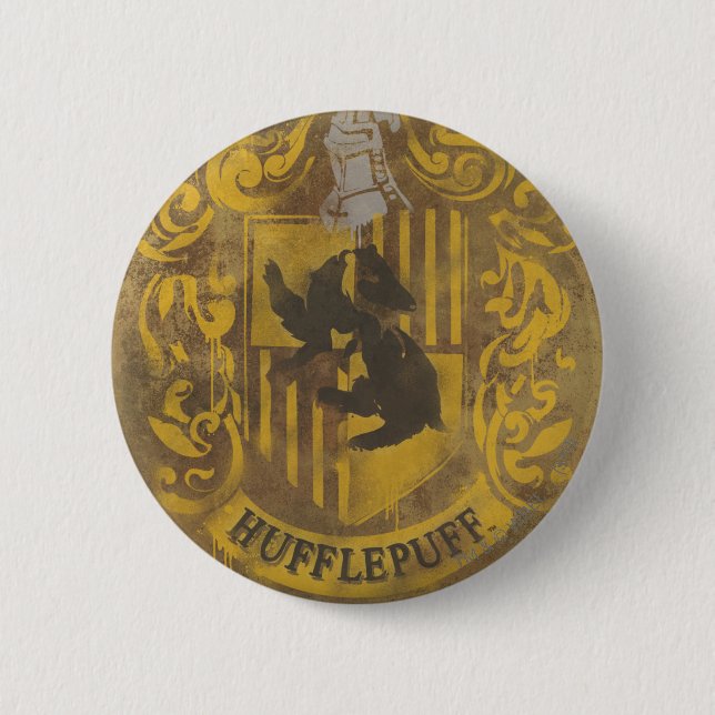 Harry Potter | Hufflepuff Crest Spray Paint Pinback Button (Front)