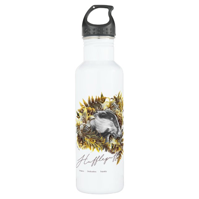 HARRY POTTER™ HUFFLEPUFF™  Floral Graphic Stainless Steel Water Bottle (Front)
