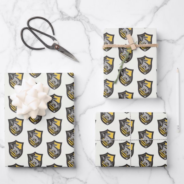 Harry Potter | Hufflepuff House Pride Crest 2 Wrapping Paper Sheets (Front)