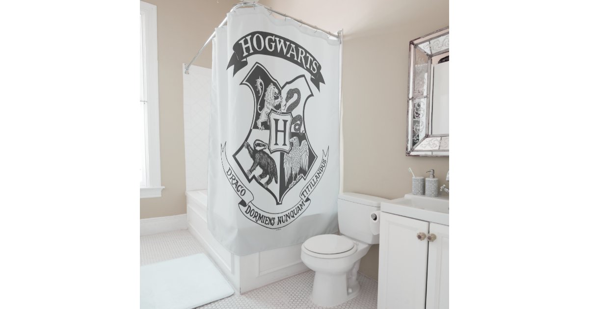 Harry Potter Grey Stripe Hogwarts Crest Shower Curtain