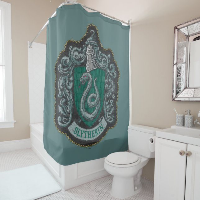 Harry Potter | Retro Mighty Slytherin Crest Shower Curtain (In Situ)