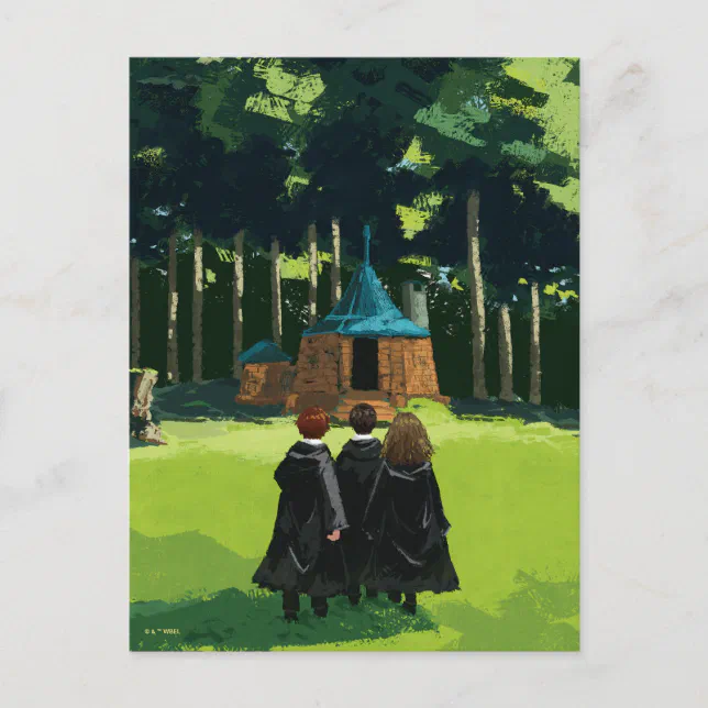 Ronald R Hutt HARRY POTTER™, Ron, & Hermione at Hagrid's Hut Postcard | Zazzle