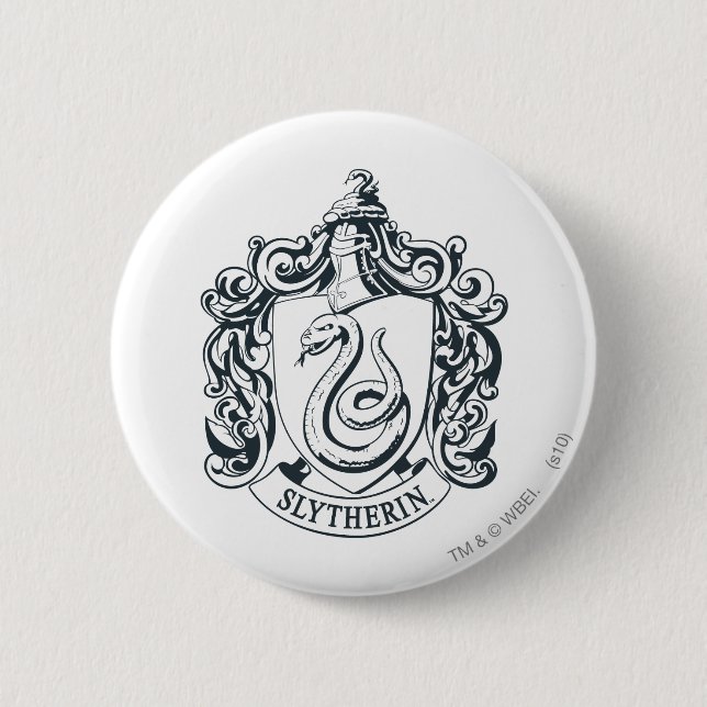 Harry Potter | Slytherin Crest - Black and White Pinback Button (Front)