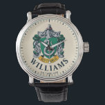 Harry Potter | Slytherin Crest With Gold Banner Watch<br><div class="desc">This classic Slytherin Crest is on a silver and green house color stripe pattern and has the house name on a gold banner.</div>