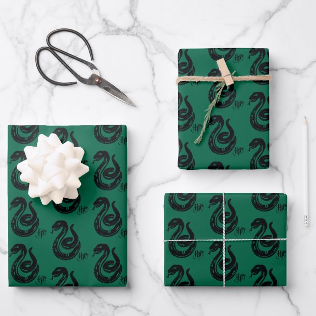 Harry Potter | Slytherin Snake Icon Wrapping Paper Sheets (Front)
