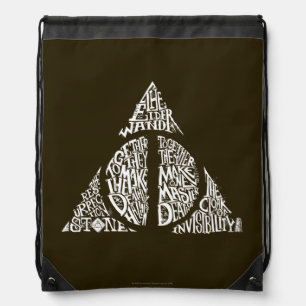 Harry Potter Spell DEATHLY HALLOWS Typography Gr Drawstring Bag