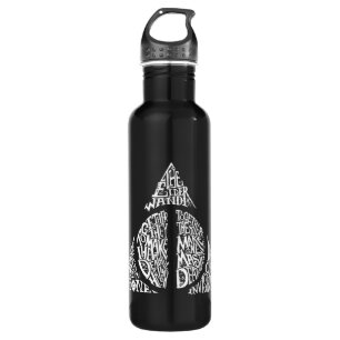 Harry Potter Spell   DEATHLY HALLOWS Typography Gr Water Bottle