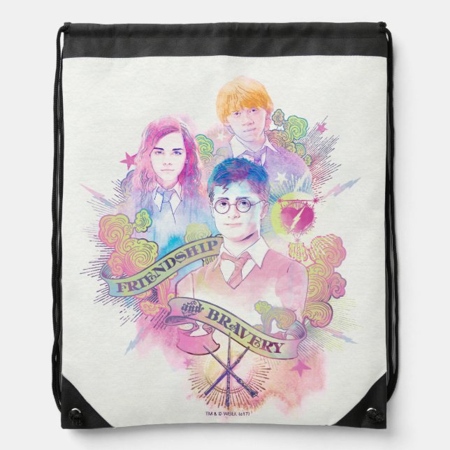 Harry Potter Spell | Harry, Hermione, & Ron Waterc Drawstring Bag (Front)
