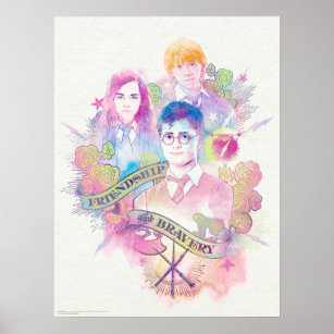 Harry Potter Spell   Harry, Hermione, & Ron Waterc Poster