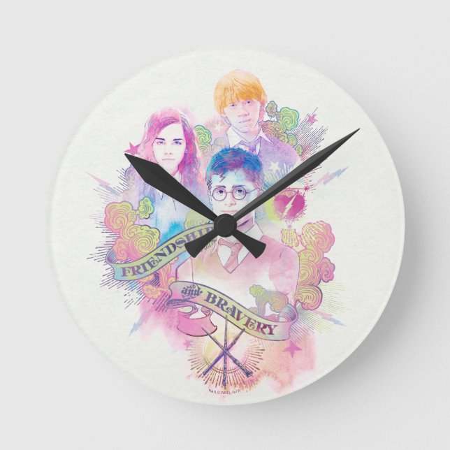 Harry Potter Spell | Harry, Hermione, & Ron Waterc Round Clock (Front)