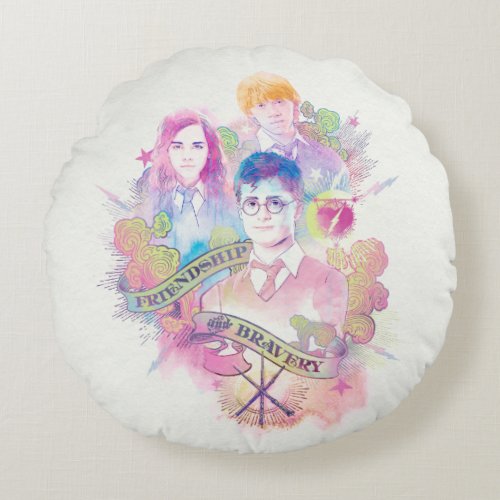 Harry Potter Spell  Harry Hermione  Ron Waterc Round Pillow